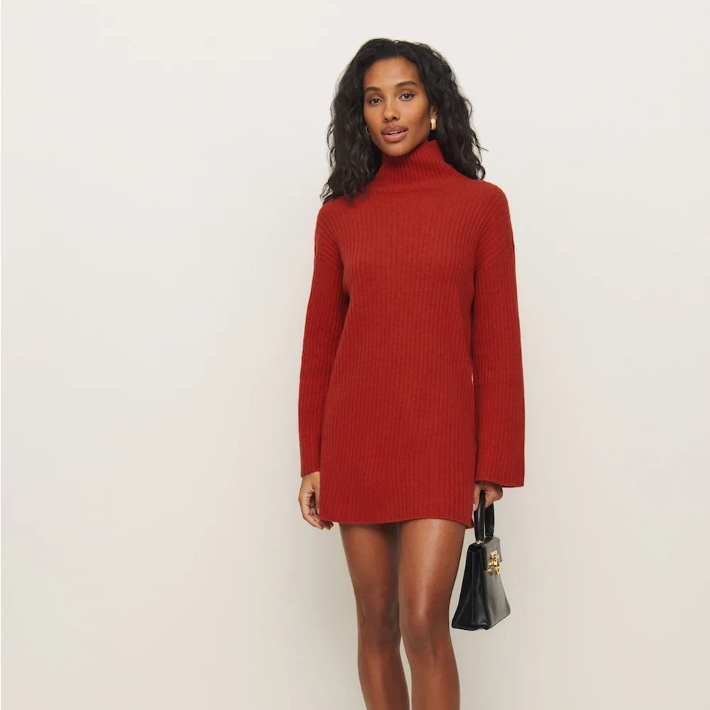 NWT Reformation Ozzy Regenerative Wool Sweater Dress size XS SUNDRIED TOMATO new - Picture 2 of 11